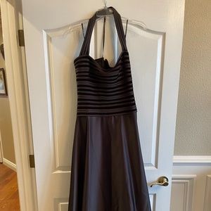 formal dark brown satin dress